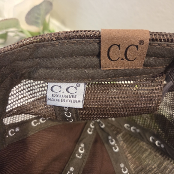 C.C. Womens Distressed Brown Cow Print Trucker Hat Pony Cap - Picture 9 of 9